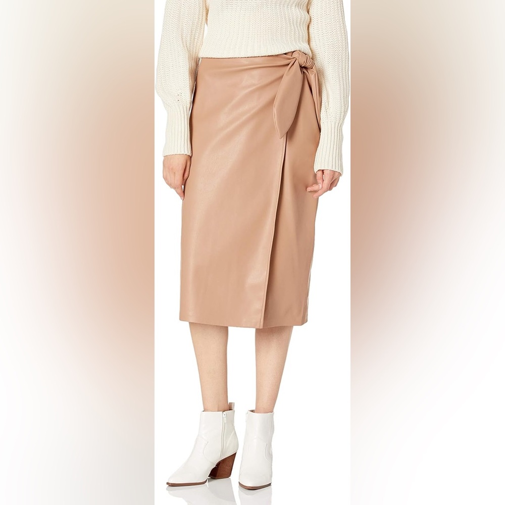 Nwt Nordstrom The‎ Drop Tan Wrap  vegan leather midi Skirt
